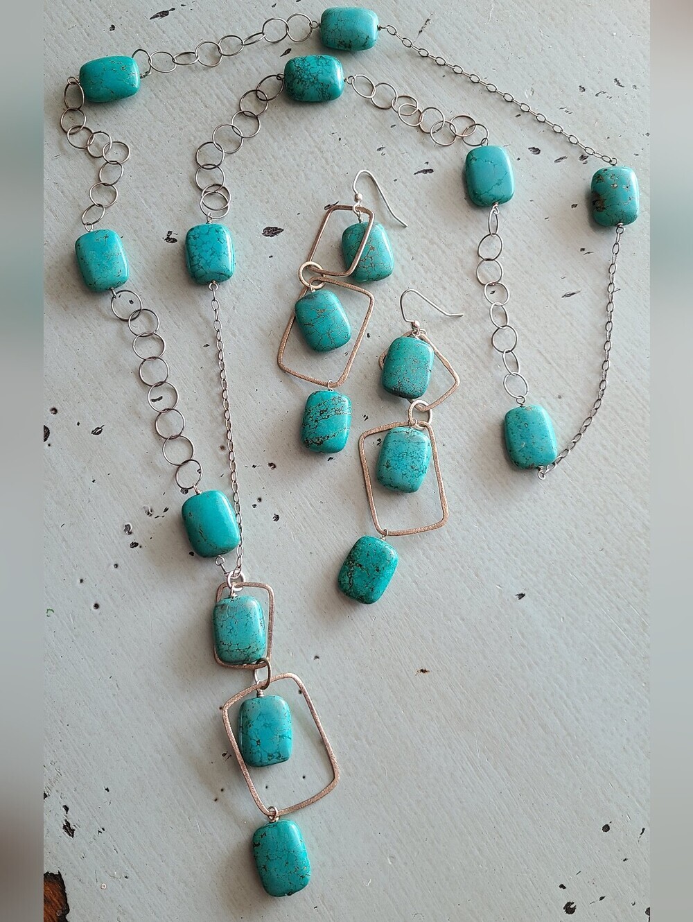 Turquoise Stone Necklace & Earrings Set